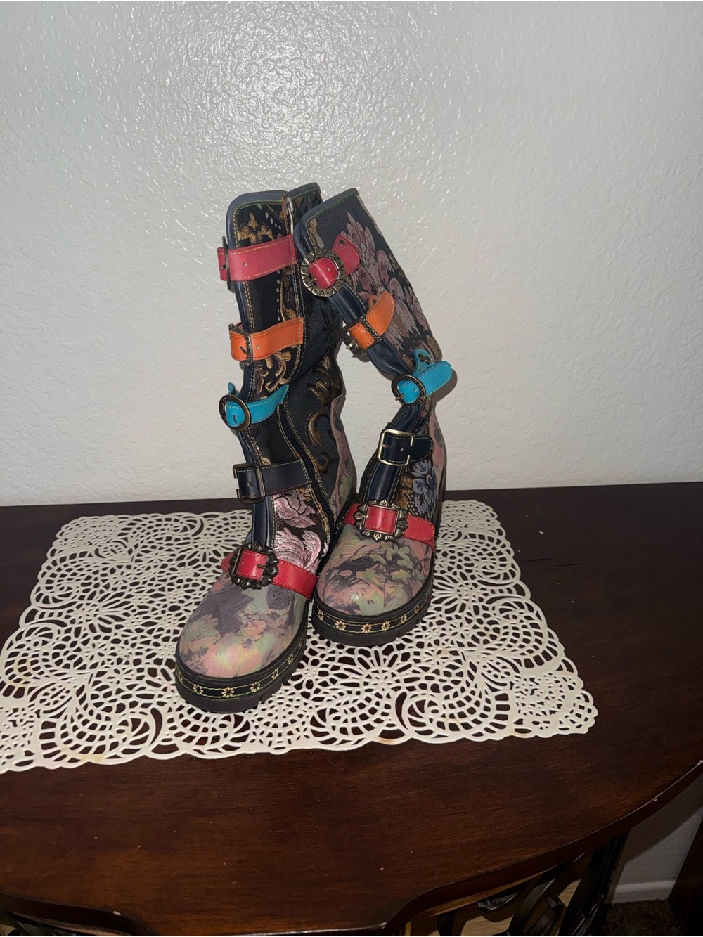 Floral Multi-Accent Lace-Up Mid-Calf Boots - Picture 7 of 7